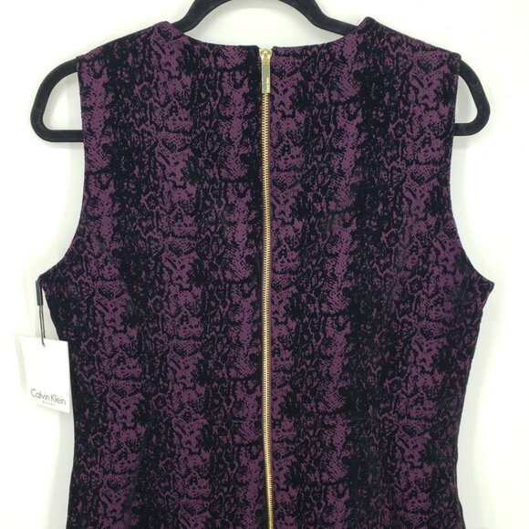 Calvin Klein Sheath Dress 12 Flocked Velvet Abstract Snake Skin Purple Black - Picture 9 of 12